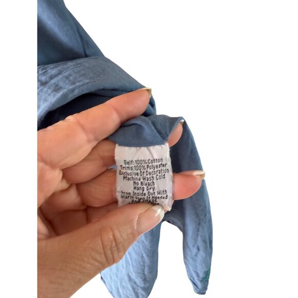 Johnny Was Womens Caftan One Size Blue Cotton Embroidered Round Neck Boho - Picture 9 of 11